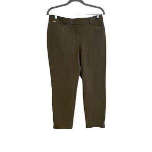 White House Black Market Slim Ankle Pants Women 8 Olive Green Logo Preppy Office
